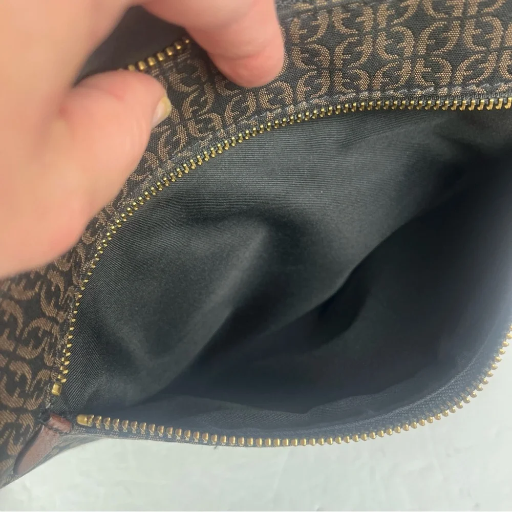 Fossil streamline black logo fabric crossbody bag-tan accent